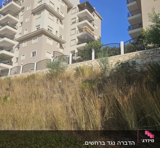 בניין מגורים עם צמחייה, לא קשור להדברה.